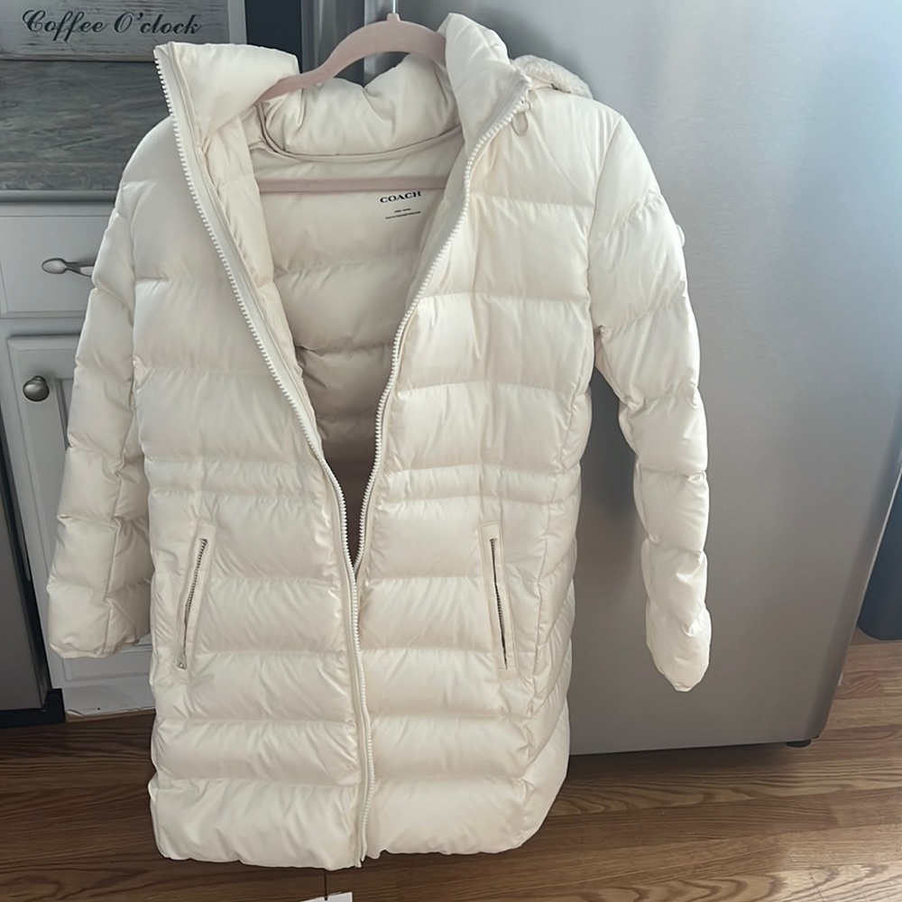 COACH Parka- White/Cream color with sherpa hood. BRAND NEW WITH TAGS NEVER WORN.